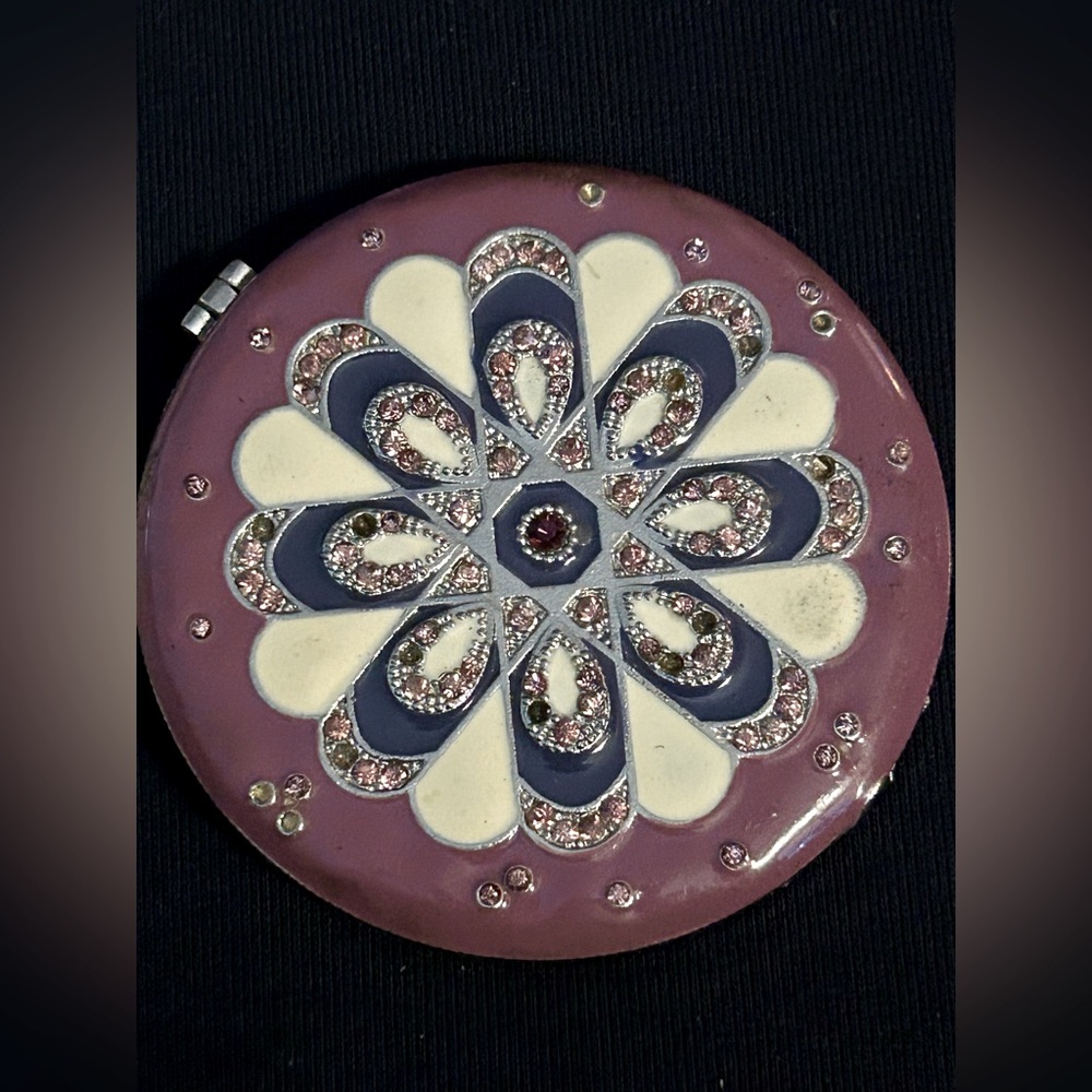 Sicura Purple Jeweled Flower Compact Mirror